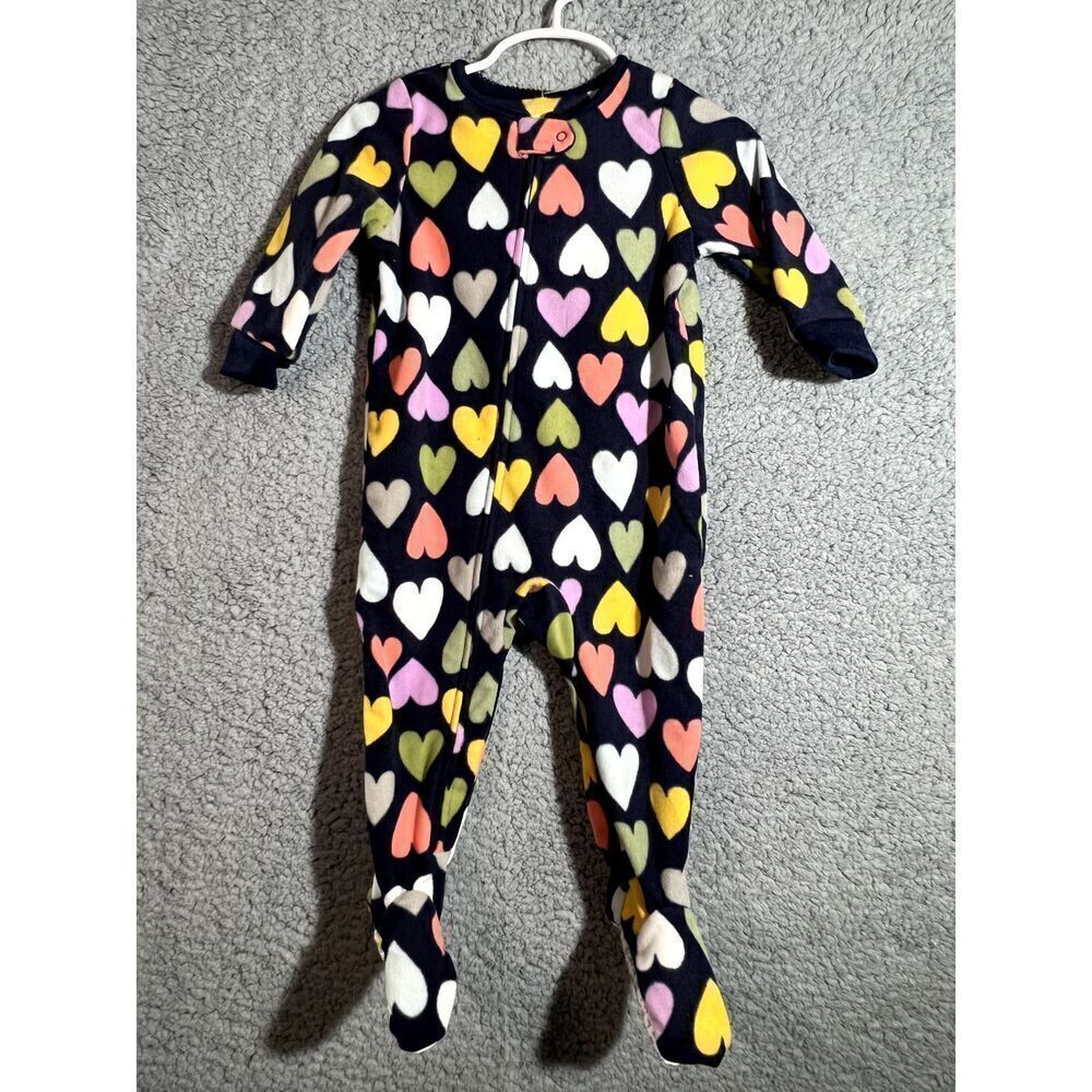 Carters 12 months heart fleece Navy Blue multicolor footsie pajamas
